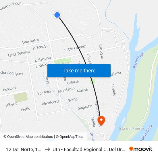 12 Del Norte, 1074 to Utn - Facultad Regional C. Del Uruguay map