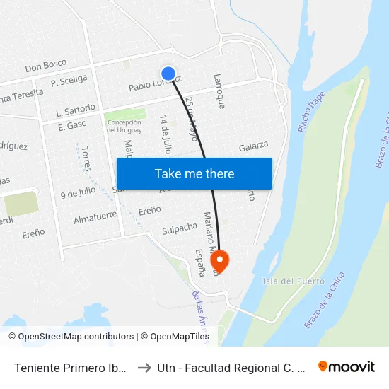 Teniente Primero Ibañez, 785 to Utn - Facultad Regional C. Del Uruguay map
