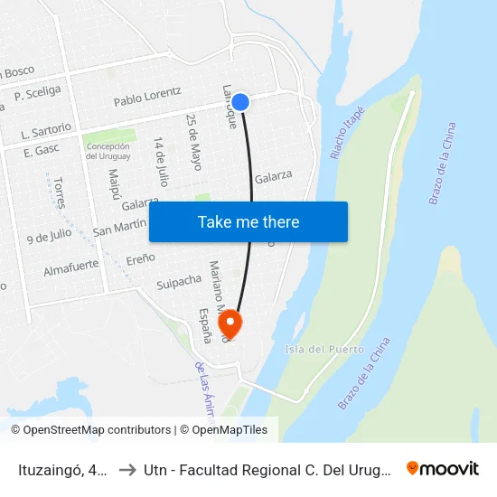 Ituzaingó, 426 to Utn - Facultad Regional C. Del Uruguay map