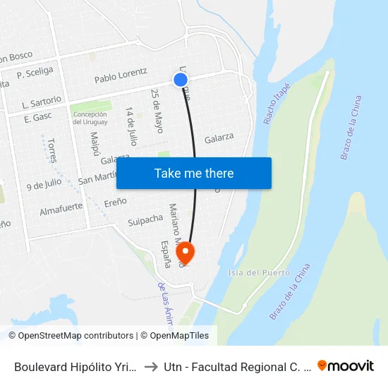 Boulevard Hipólito Yrigoyen, 474 to Utn - Facultad Regional C. Del Uruguay map