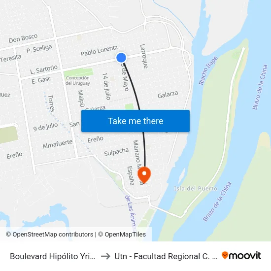 Boulevard Hipólito Yrigoyen, 702 to Utn - Facultad Regional C. Del Uruguay map