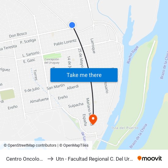 Centro Oncologico to Utn - Facultad Regional C. Del Uruguay map