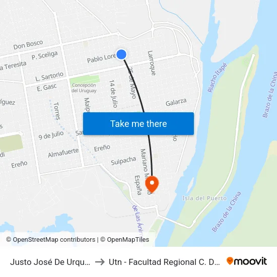 Justo José De Urquiza, 615 to Utn - Facultad Regional C. Del Uruguay map