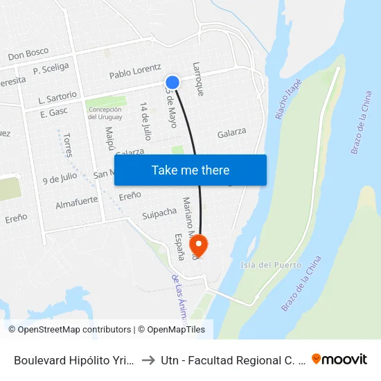 Boulevard Hipólito Yrigoyen, 663 to Utn - Facultad Regional C. Del Uruguay map