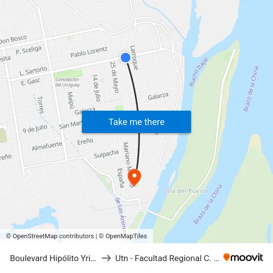 Boulevard Hipólito Yrigoyen, 571 to Utn - Facultad Regional C. Del Uruguay map