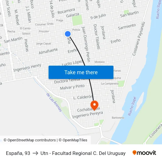 España, 93 to Utn - Facultad Regional C. Del Uruguay map