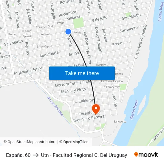 España, 60 to Utn - Facultad Regional C. Del Uruguay map