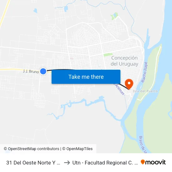 31 Del Oeste Norte Y J. J. Bruno to Utn - Facultad Regional C. Del Uruguay map