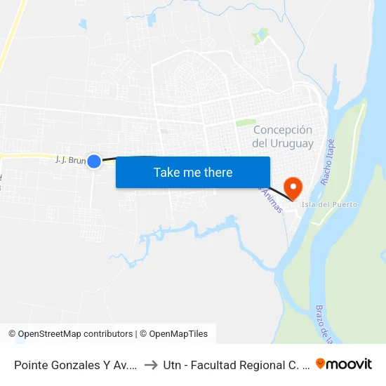 Pointe Gonzales Y Av. Del Ciervo to Utn - Facultad Regional C. Del Uruguay map