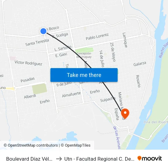 Boulevard Díaz Vélez, 850 to Utn - Facultad Regional C. Del Uruguay map