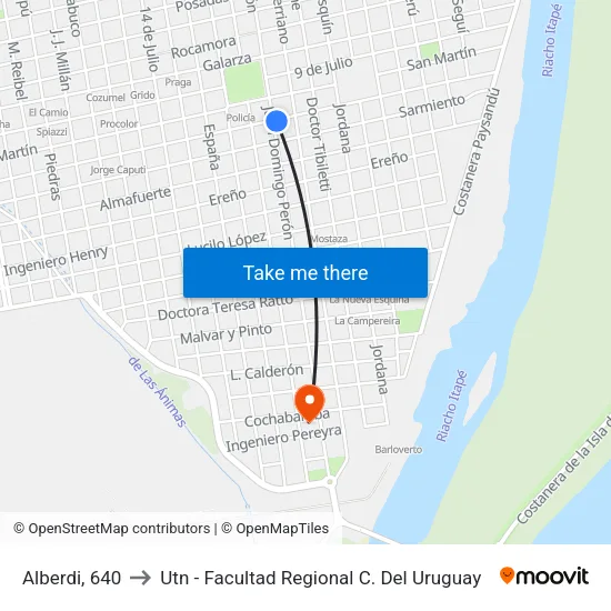 Alberdi, 640 to Utn - Facultad Regional C. Del Uruguay map