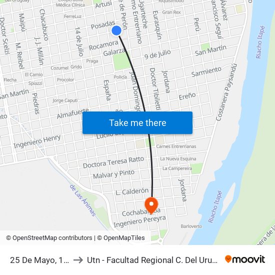25 De Mayo, 157 to Utn - Facultad Regional C. Del Uruguay map