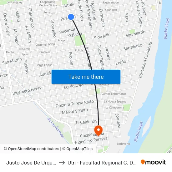 Justo José De Urquiza, 198 to Utn - Facultad Regional C. Del Uruguay map