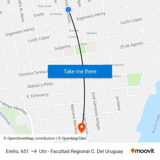 Ereño, 651 to Utn - Facultad Regional C. Del Uruguay map