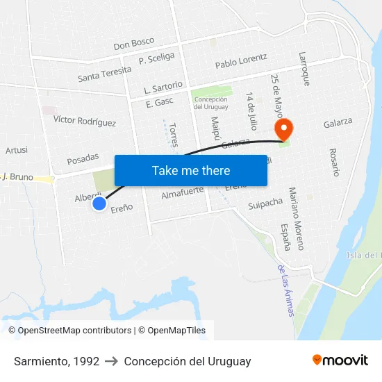 Sarmiento, 1992 to Concepción del Uruguay map