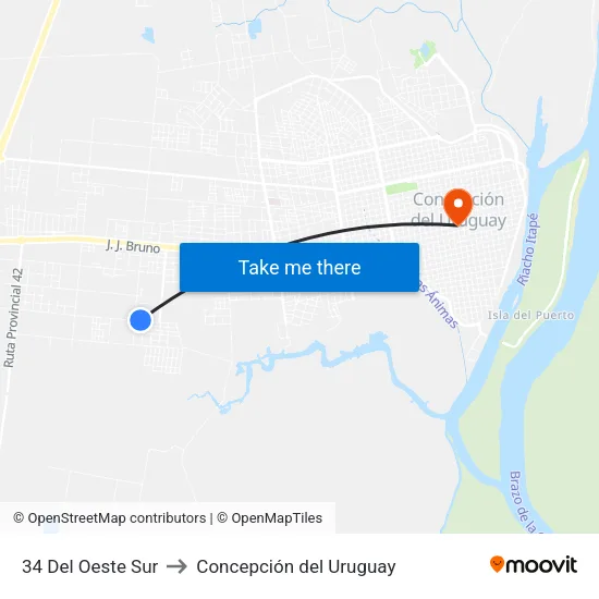 34 Del Oeste Sur to Concepción del Uruguay map