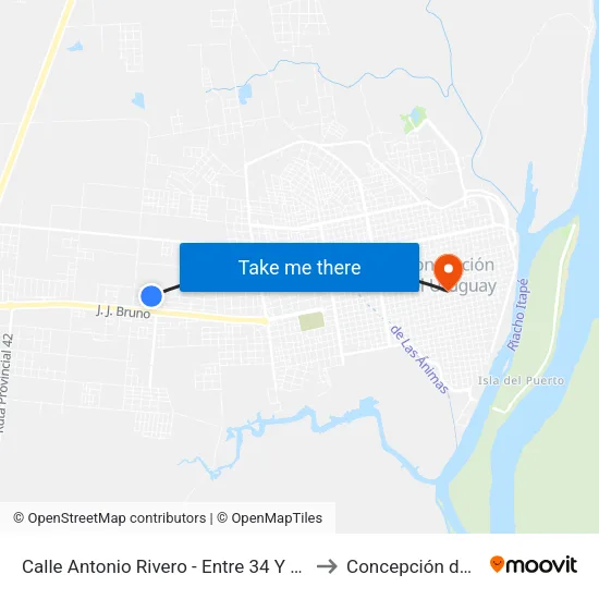Calle Antonio Rivero - Entre 34 Y 31 Del Oeste Norte to Concepción del Uruguay map