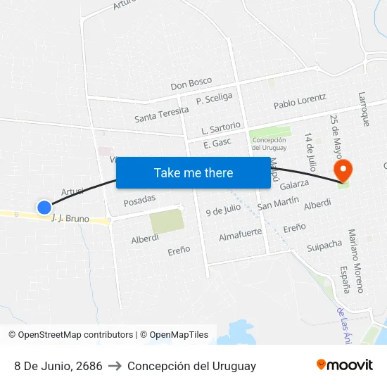 8 De Junio, 2686 to Concepción del Uruguay map