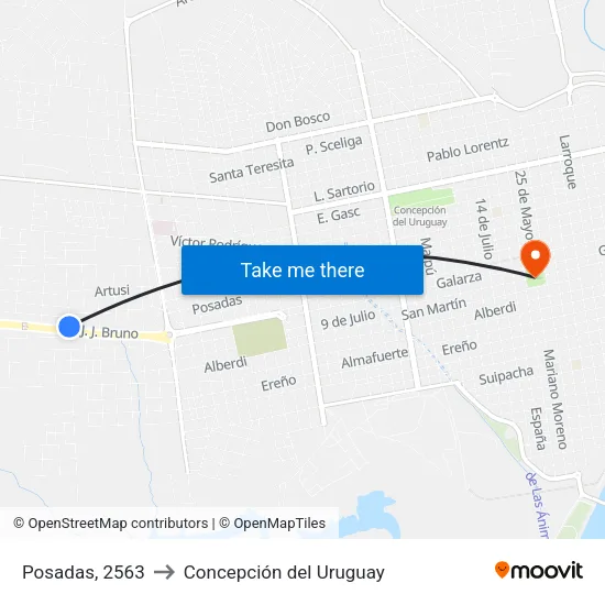 Posadas, 2563 to Concepción del Uruguay map