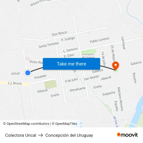 Colectora Uncal to Concepción del Uruguay map