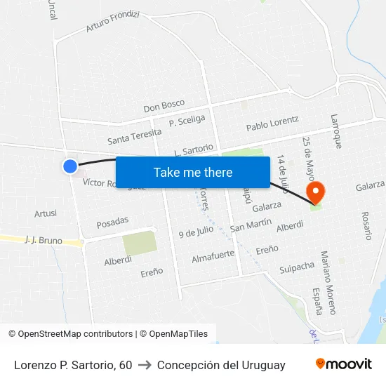 Lorenzo P. Sartorio, 60 to Concepción del Uruguay map