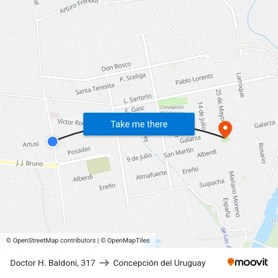 Doctor H. Baldoni, 317 to Concepción del Uruguay map
