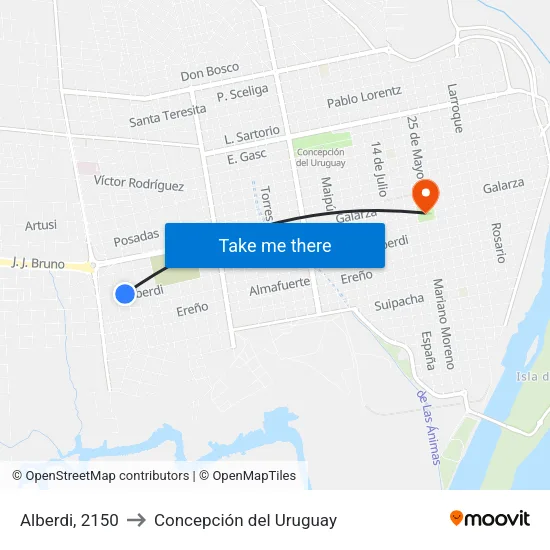 Alberdi, 2150 to Concepción del Uruguay map