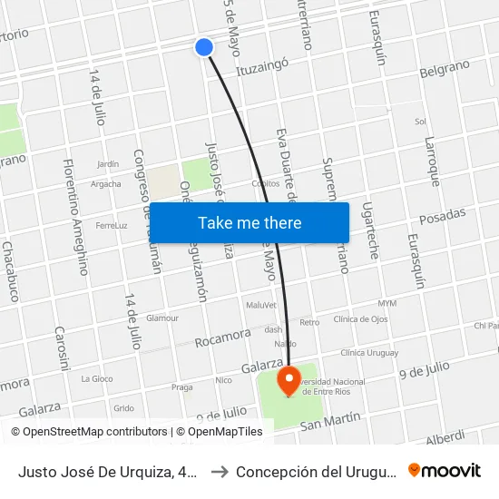 Justo José De Urquiza, 493 to Concepción del Uruguay map
