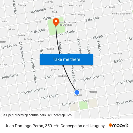 Juan Domingo Perón, 350 to Concepción del Uruguay map