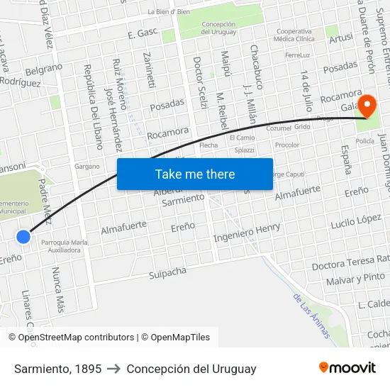 Sarmiento, 1895 to Concepción del Uruguay map
