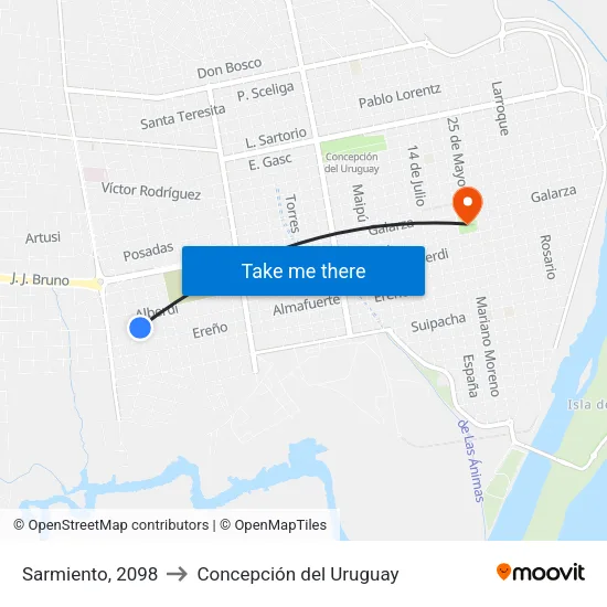 Sarmiento, 2098 to Concepción del Uruguay map