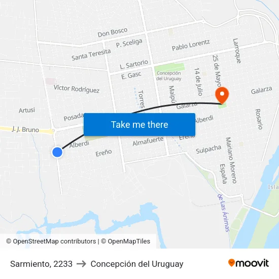 Sarmiento, 2233 to Concepción del Uruguay map