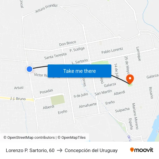 Lorenzo P. Sartorio, 60 to Concepción del Uruguay map