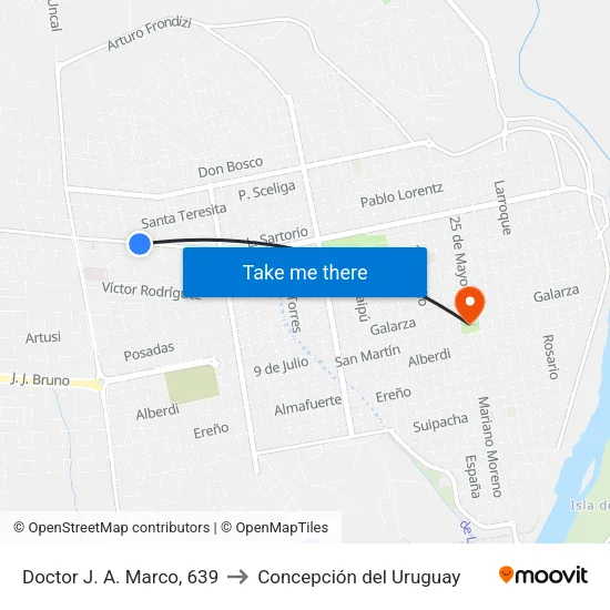 Doctor J. A. Marco, 639 to Concepción del Uruguay map