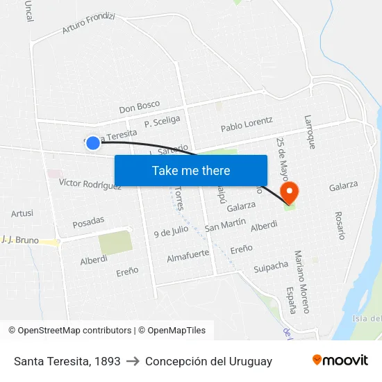 Santa Teresita, 1893 to Concepción del Uruguay map