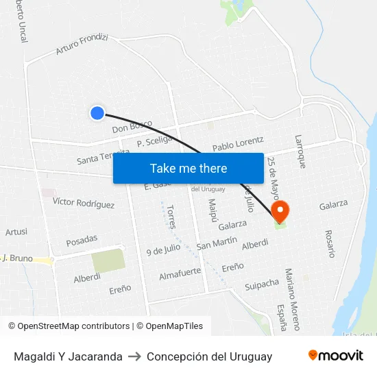 Magaldi Y Jacaranda to Concepción del Uruguay map