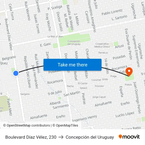 Boulevard Díaz Vélez, 230 to Concepción del Uruguay map