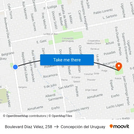 Boulevard Díaz Vélez, 258 to Concepción del Uruguay map
