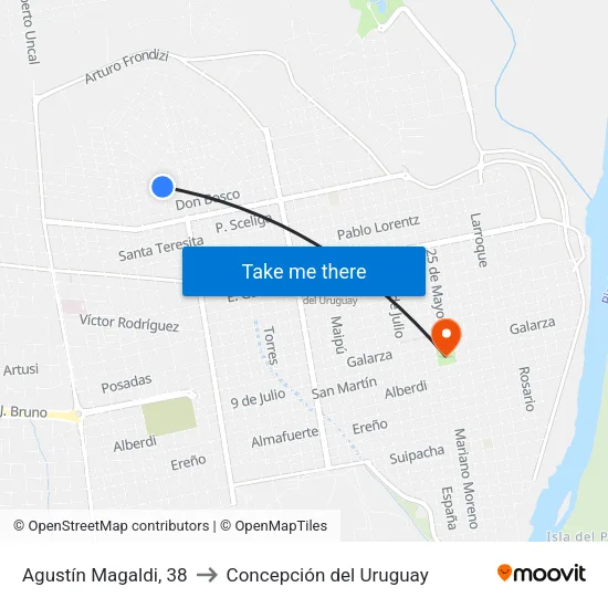 Agustín Magaldi, 38 to Concepción del Uruguay map
