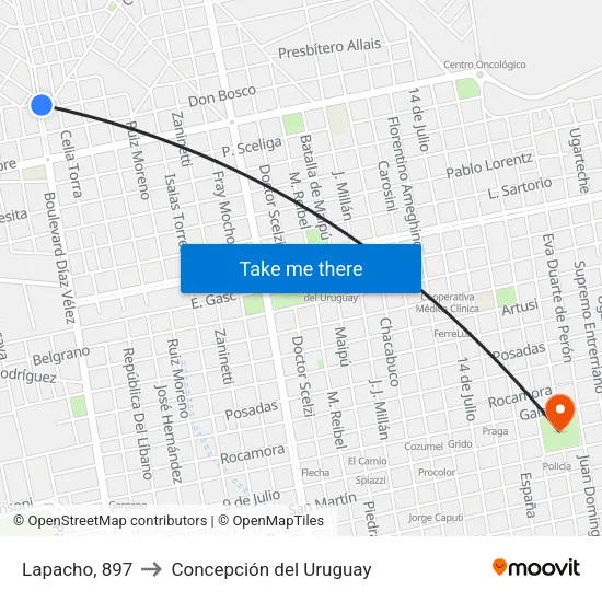 Lapacho, 897 to Concepción del Uruguay map