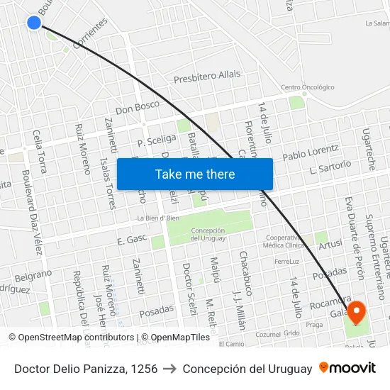 Doctor Delio Panizza, 1256 to Concepción del Uruguay map