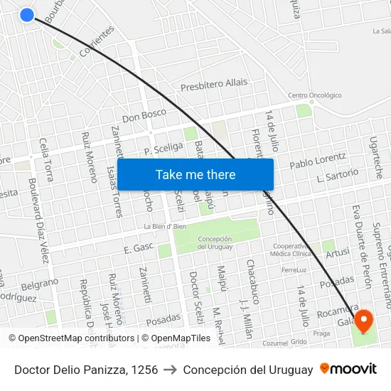Doctor Delio Panizza, 1256 to Concepción del Uruguay map