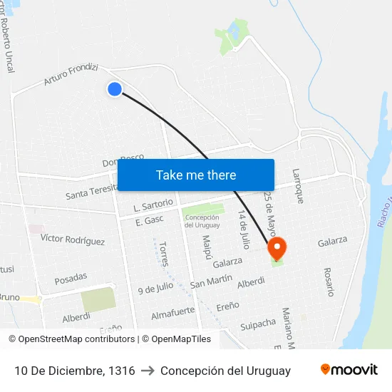 10 De Diciembre, 1316 to Concepción del Uruguay map