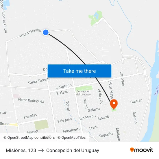 Misiónes, 123 to Concepción del Uruguay map