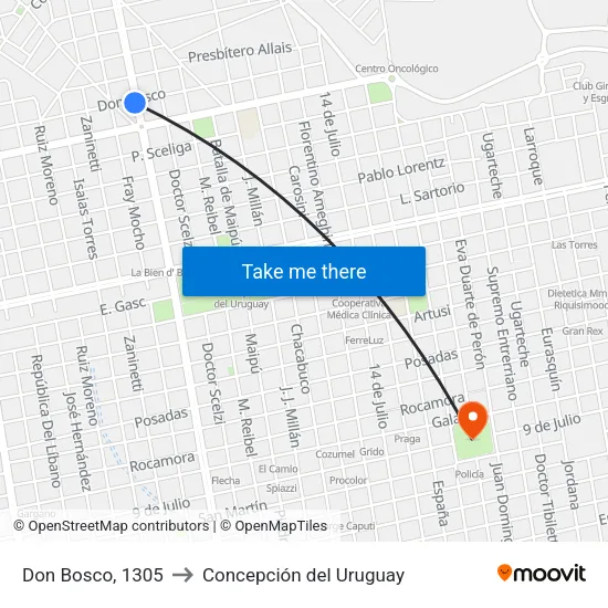 Don Bosco, 1305 to Concepción del Uruguay map
