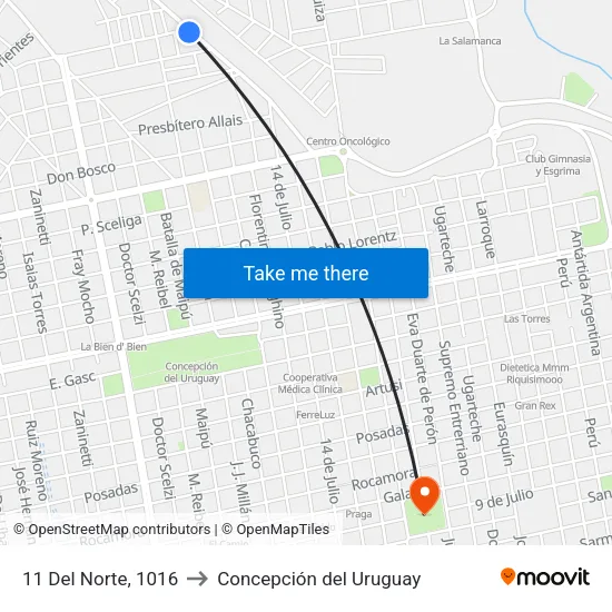11 Del Norte, 1016 to Concepción del Uruguay map