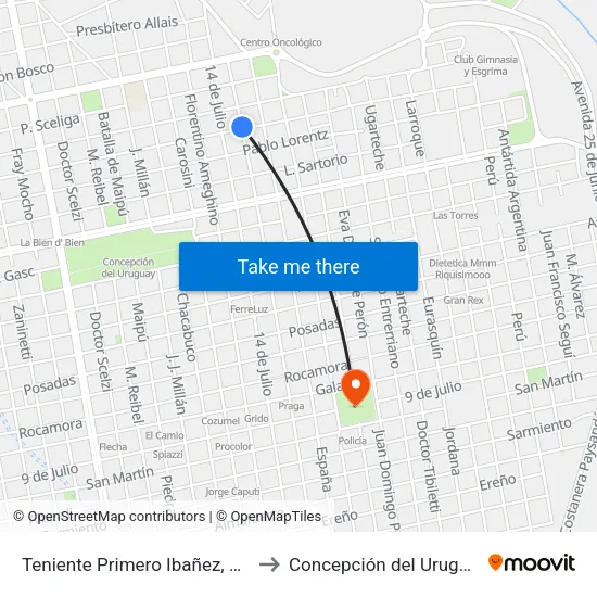 Teniente Primero Ibañez, 850 to Concepción del Uruguay map