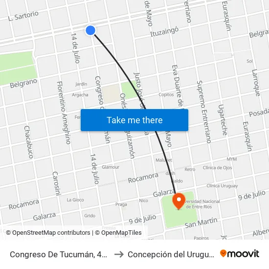 Congreso De Tucumán, 494 to Concepción del Uruguay map