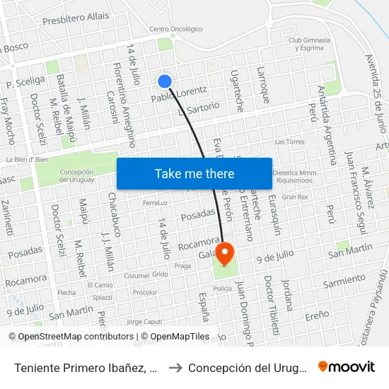 Teniente Primero Ibañez, 785 to Concepción del Uruguay map