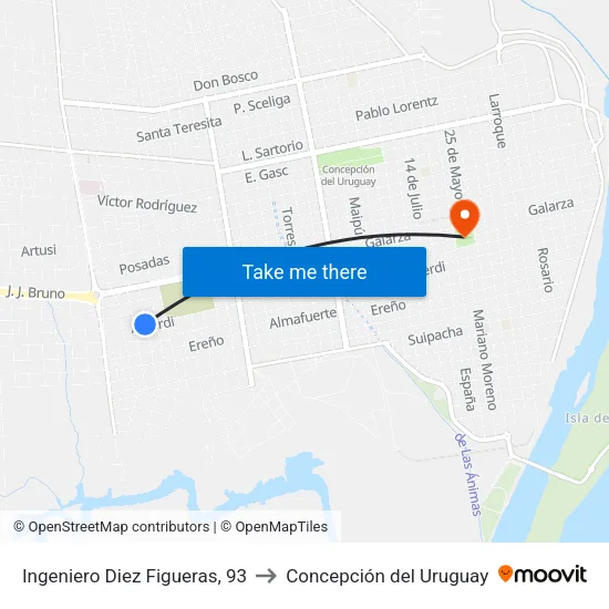 Ingeniero Diez Figueras, 93 to Concepción del Uruguay map